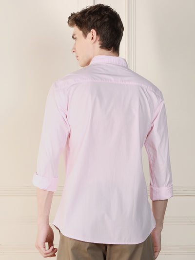 Men's Pink Solid Spread Collar Long Sleeves Relaxed Fit Casual Shirt