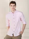 Men's Pink Solid Spread Collar Long Sleeves Relaxed Fit Casual Shirt