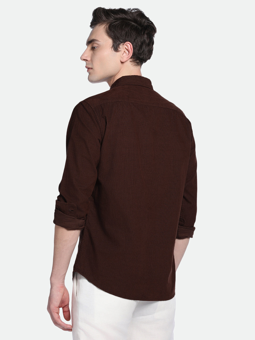 Men's Brown Slim Fit Solid Spread Collar Casual Shirt