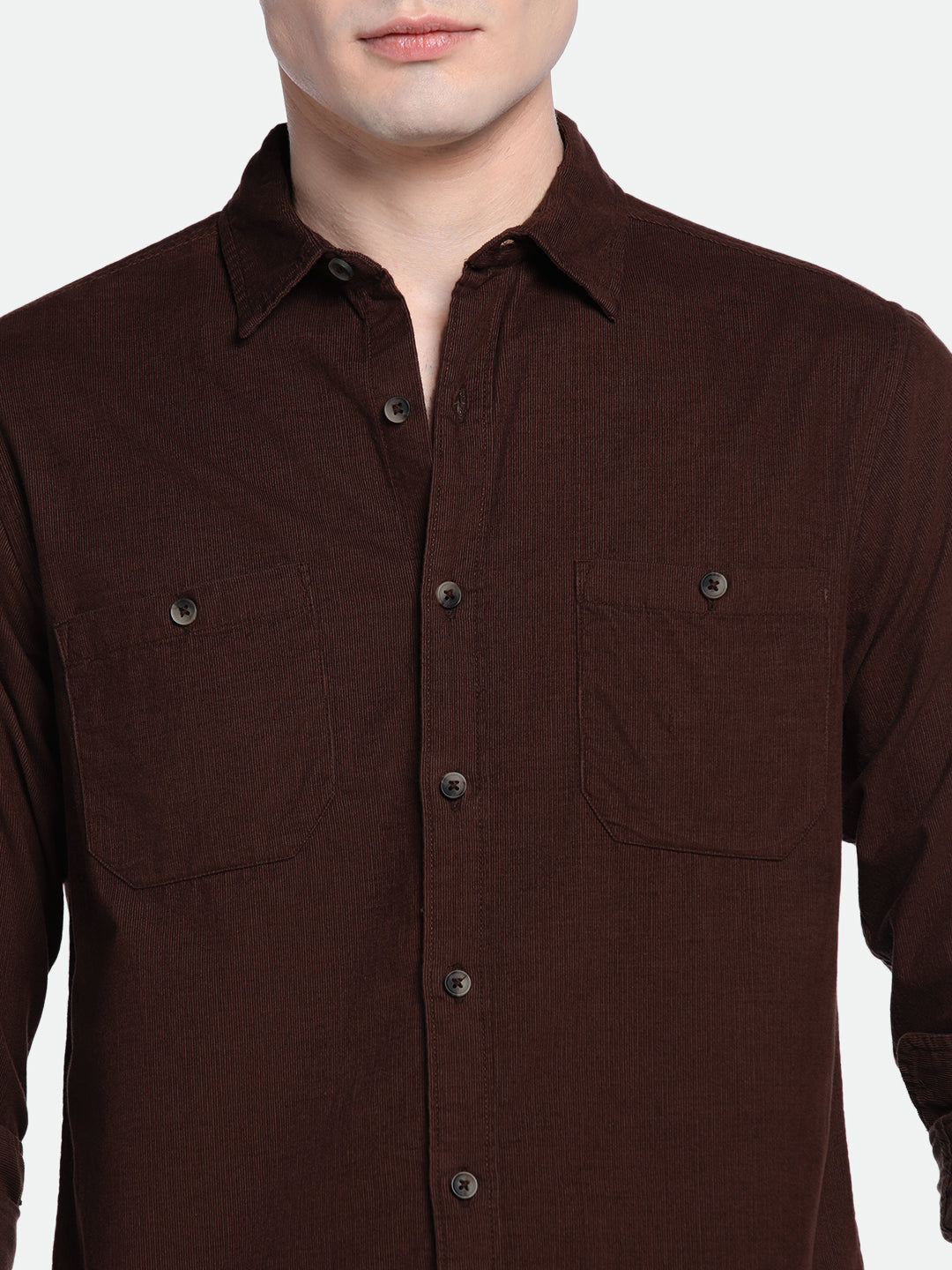 Men's Brown Slim Fit Solid Spread Collar Casual Shirt