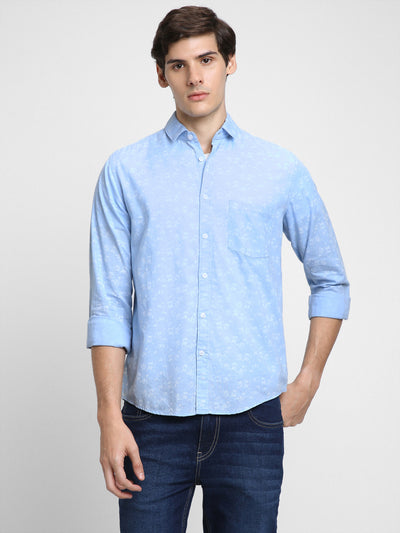Dennis Lingo Men's Regular Collar Slim Fit Print Blue Casual Shirts