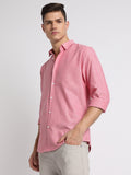 Men's Regular Collar Slim Fit Solid Pink Casual Shirts