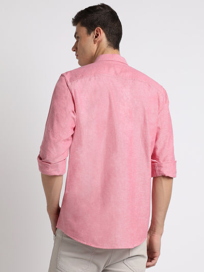 Men's Regular Collar Slim Fit Solid Pink Casual Shirts