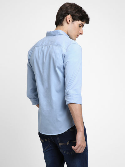 Men's Regular Collar Regular Fit Solid Blue Casual Shirts