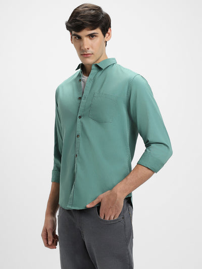 Men's Regular Collar Regular Fit Solid Green Casual Shirts