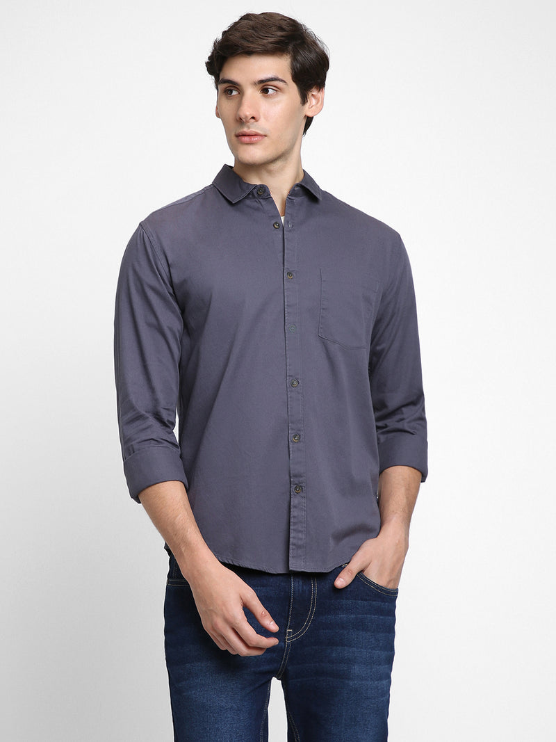 Men's Regular Collar Regular Fit Solid Grey Casual Shirts