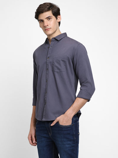 Men's Regular Collar Regular Fit Solid Grey Casual Shirts