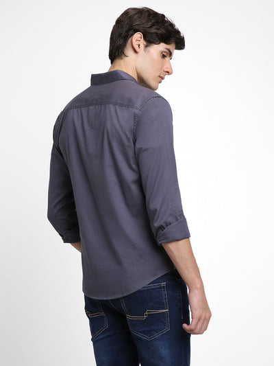 Men's Regular Collar Regular Fit Solid Grey Casual Shirts