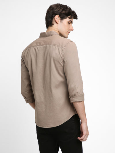 Men's Regular Collar Regular Fit Solid Khaki Casual Shirts