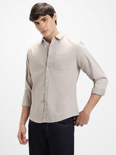 Men's Regular Collar Regular Fit Solid Light Khaki Casual Shirts