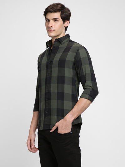 Men's Regular Collar Regular Fit Checks Green Casual Shirts