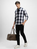 Men's Regular Collar Slim Fit Checks Navy Casual Shirts