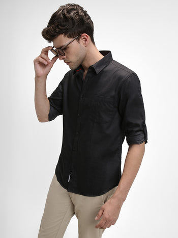 Men's Regular Collar Slim Fit Solid Black Casual Shirts