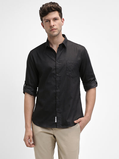 Men's Regular Collar Slim Fit Solid Black Casual Shirts