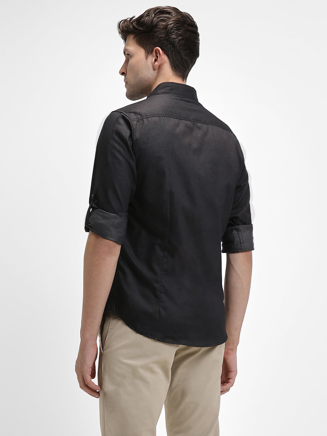 Men's Regular Collar Slim Fit Solid Black Casual Shirts