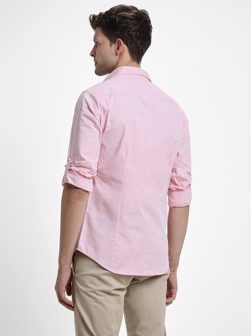 Men's Regular Collar Slim Fit Solid Pink Casual Shirts