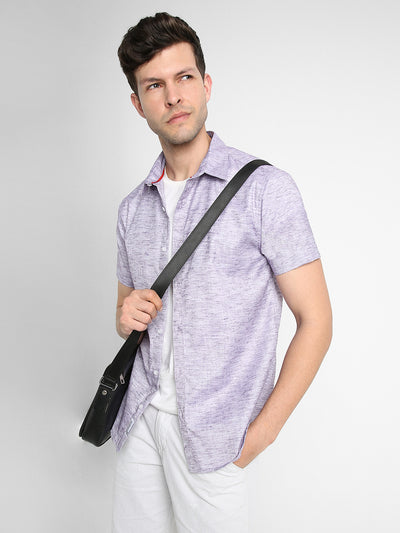 Men's Regular Collar Slim Fit Solid Purple Casual Shirts