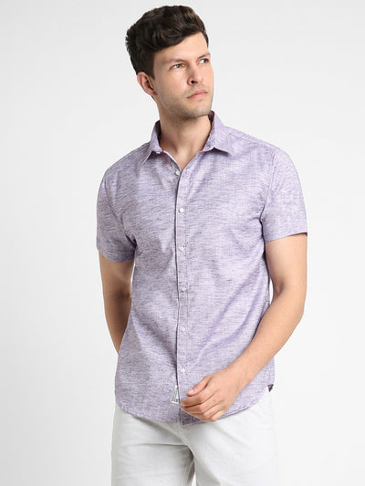 Men's Regular Collar Slim Fit Solid Purple Casual Shirts