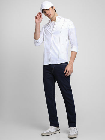 Men's Regular Collar Regular Fit Checks White Casual Shirts