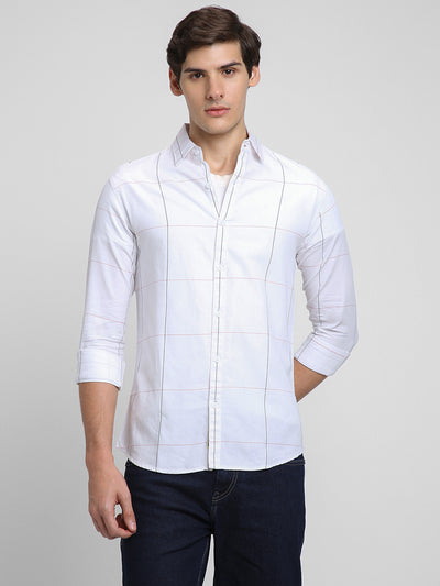 Dennis Lingo Men's Regular Collar Regular Fit Checks White Casual Shirts