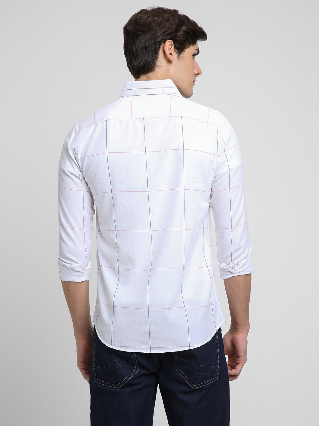 Dennis Lingo Men's Regular Collar Regular Fit Checks White Casual Shirts