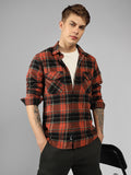 Men's Rust Checks Spread Collar Full Sleeve Relaxed Fit Shirt