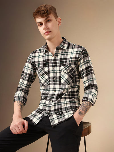 Men's Black Checks Spread Collar Full Sleeve Relaxed Fit Shirt