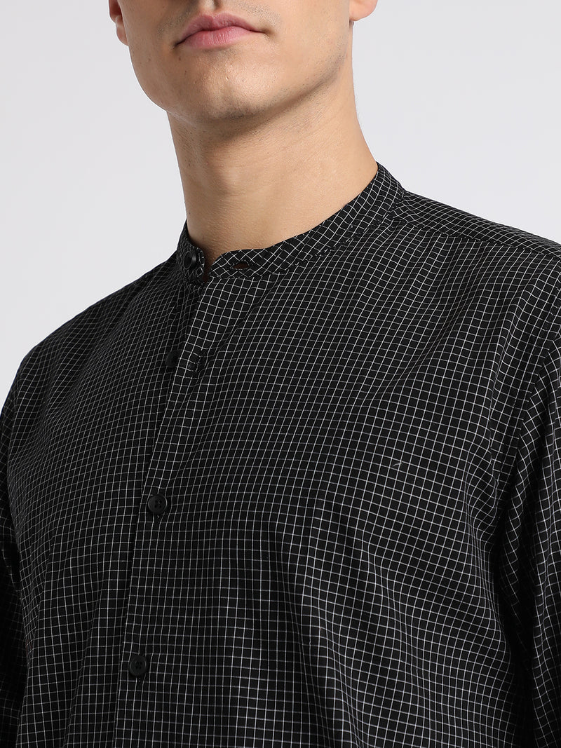 Dennis Lingo Men's Regular Collar Slim Fit Checks Navy Casual Shirts