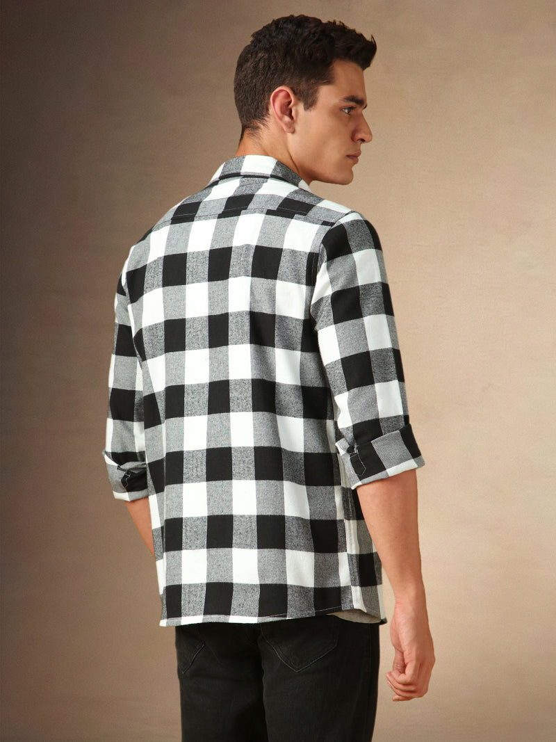 Men's Black Checks Spread Collar Full Sleeves Casual Flannel Shirt