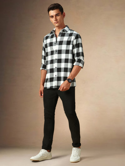 Men's Black Checks Spread Collar Full Sleeves Casual Flannel Shirt