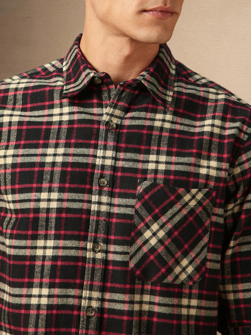 Men's Checks Spread Collar Full Sleeves Casual Flannel Shirt