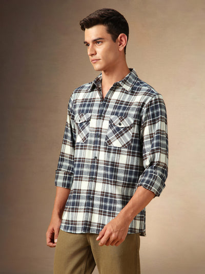 Men's Black Checks Spread Collar Full Sleeves Casual Flannel Shirt