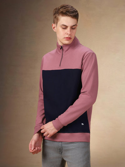 Men's Colorblocked Mock Neck Full Sleeves Regular Fit Sweatshirt