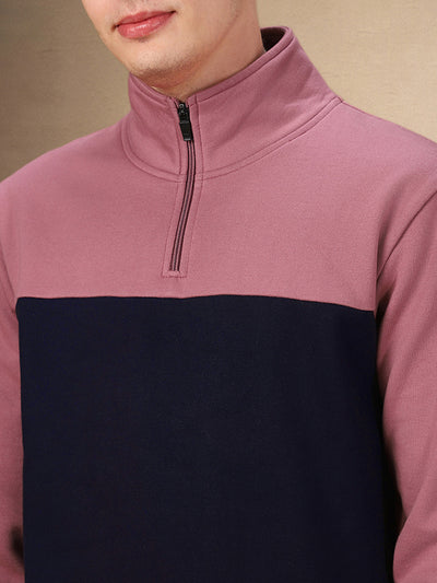 Men's Colorblocked Mock Neck Full Sleeves Regular Fit Sweatshirt