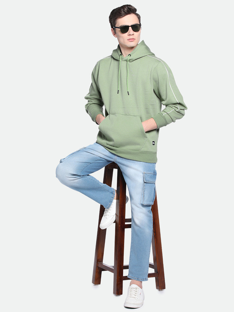 Men's Green Full Sleeves Kangaroo Pocket Pullover Hooded Hoodie