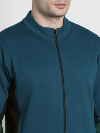 Men's Mock Neck Regular Fit Panelling Teal Sweatshirt