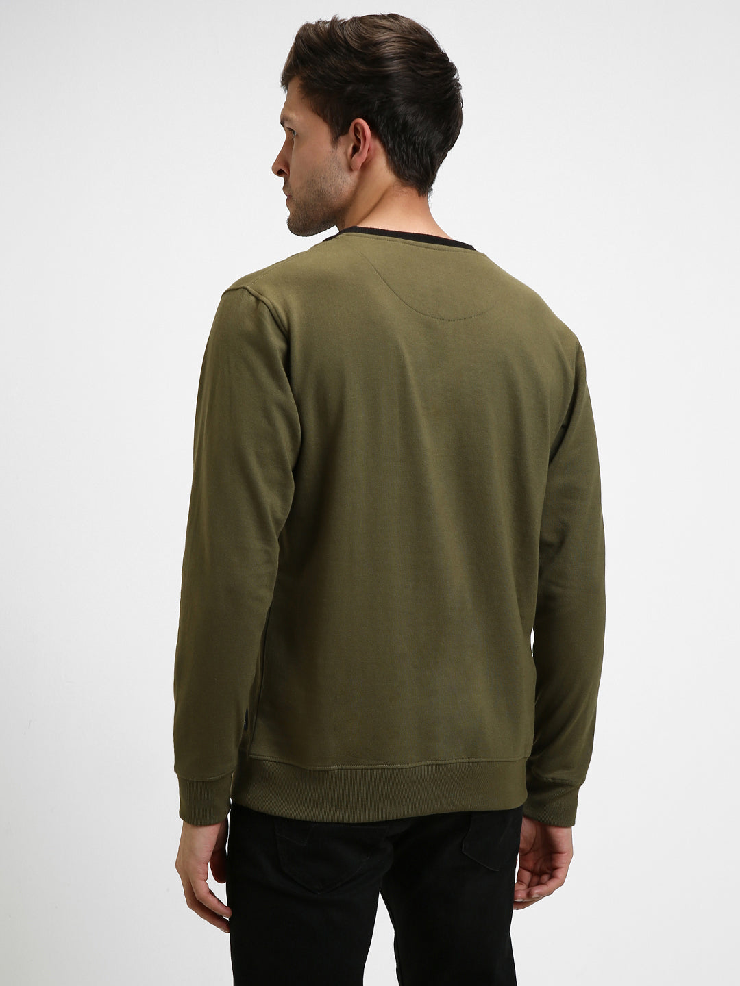 Dennis Lingo Men's Mock Neck Regular Fit Colourblock Olive Sweatshirt