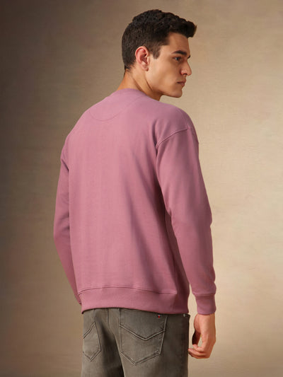 Men's Dusty Pink Solid Crew Neck Full Sleeves Sweatshirt