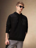 Men's Solid Black Full Sleeves Hooded Hoodie