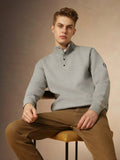 Men's Grey Mock Neck Full Sleeves Relaxed Fit Sweatshirt