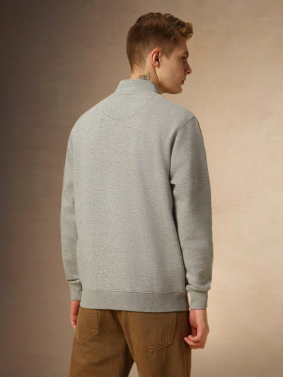 Men's Grey Mock Neck Full Sleeves Relaxed Fit Sweatshirt