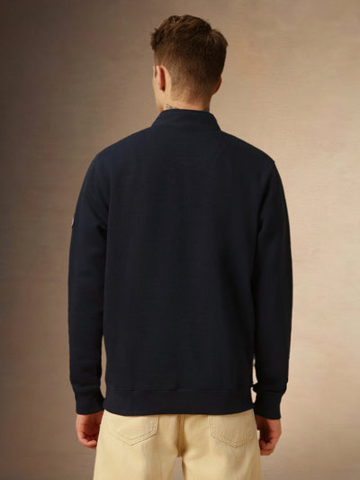 Men's Navy Mock Neck Full Sleeves Relaxed Fit Sweatshirt