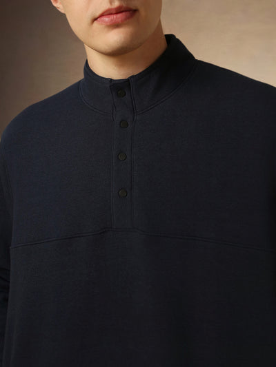 Men's Navy Mock Neck Full Sleeves Relaxed Fit Sweatshirt