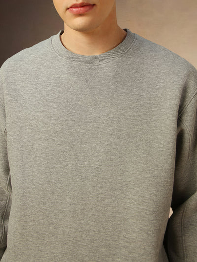 Men's Grey Solid Crew Neck Full Sleeves Sweatshirt