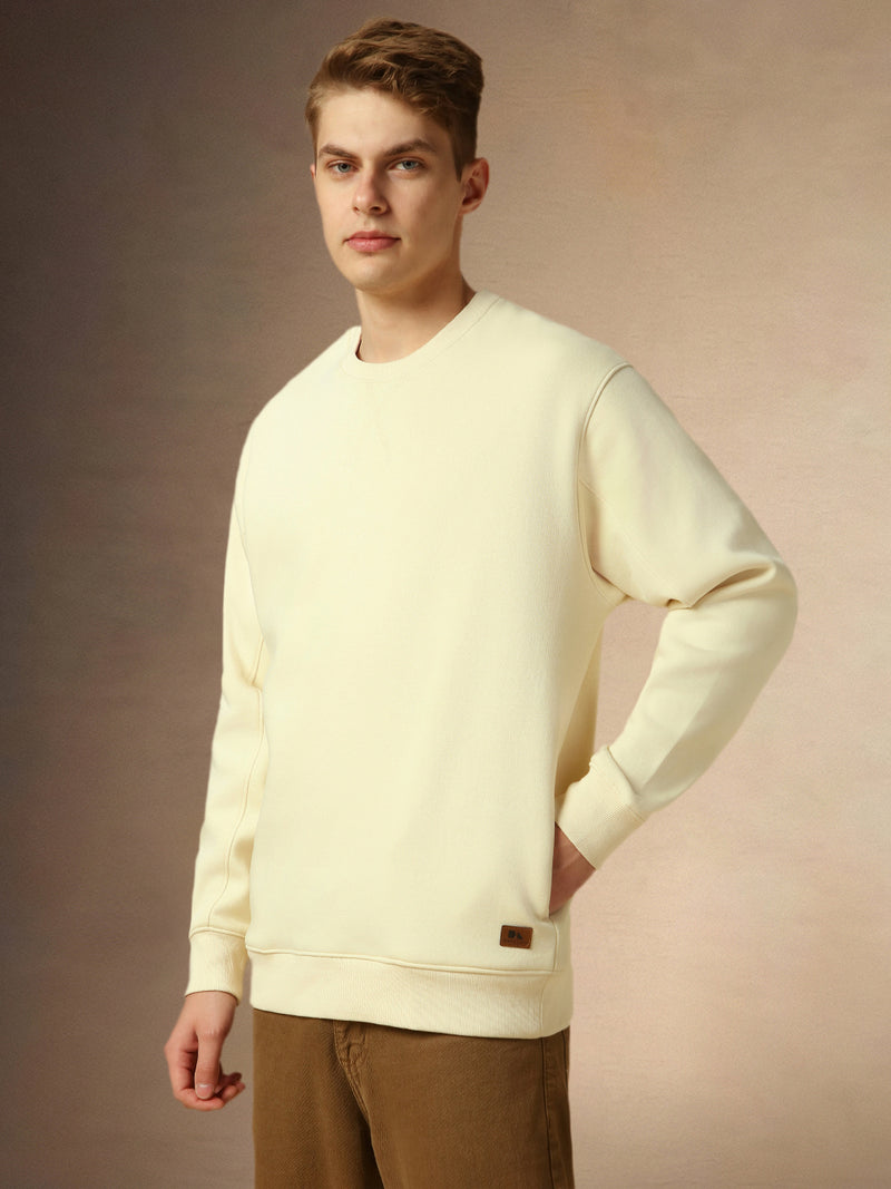 Men's Off White Crew Neck Full Sleeves Sweatshirt