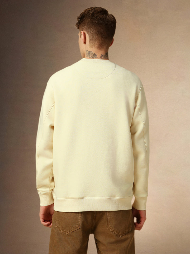 Men's Off White Crew Neck Full Sleeves Sweatshirt