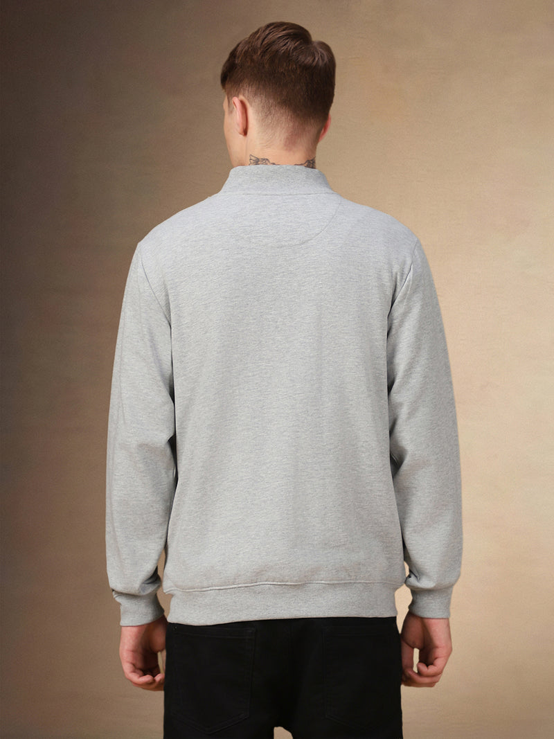 Men's Solid Rib Collar Full Sleeves Regular Fit Sweatshirt