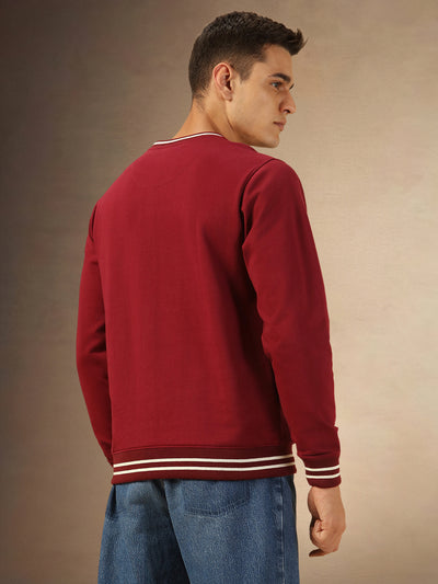 Men's Maroon Solid Crew Neck Full Sleeves Sweatshirt