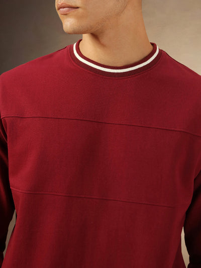 Men's Maroon Solid Crew Neck Full Sleeves Sweatshirt