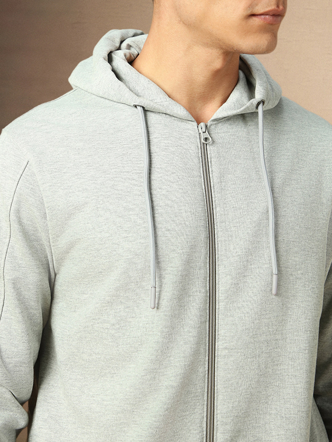 Men's Grey Full Sleeves Hooded Front-open Hoodie